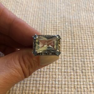 Sterling silver ring w/ green amethyst, marcasite & blue topaz stones
